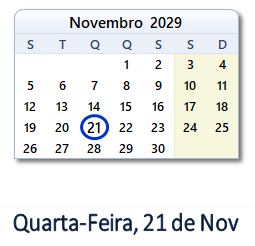 21 Novembro 2029 calendario