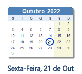 21 Outubro 2022 calendario