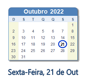 21 Outubro 2022 calendario