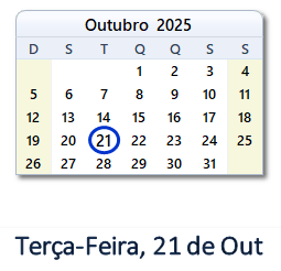 21 Outubro 2025 calendario