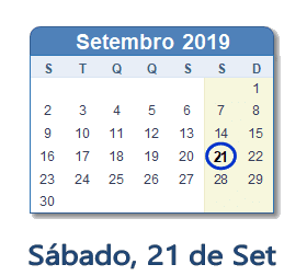 21 Setembro 2019 calendario