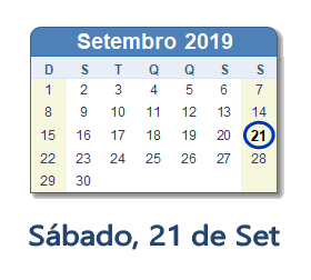 21 Setembro 2019 calendario