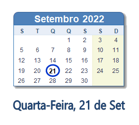 21 Setembro 2022 calendario