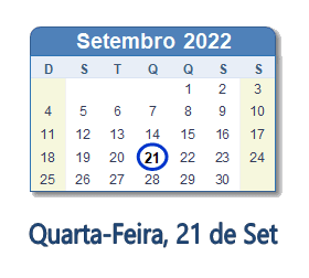 21 Setembro 2022 calendario