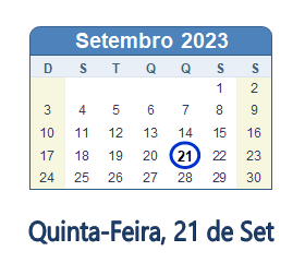 21 Setembro 2023 calendario