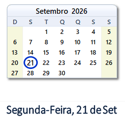 21 Setembro 2026 calendario