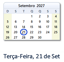 21 Setembro 2027 calendario