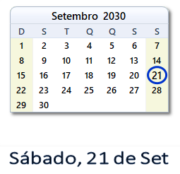 21 Setembro 2030 calendario