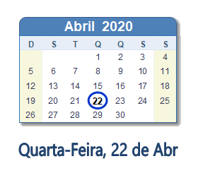 22 Abril 2020 calendario