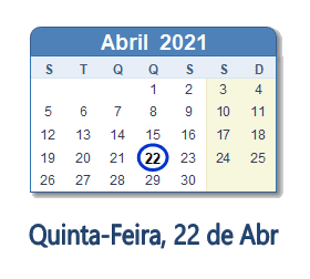 22 Abril 2021 calendario