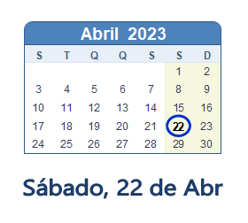 22 Abril 2023 calendario