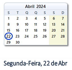 22 Abril 2024 calendario