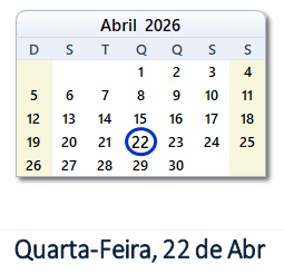 22 Abril 2026 calendario