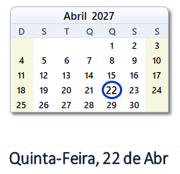 22 Abril 2027 calendario