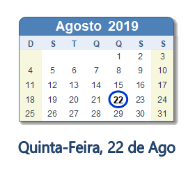 22 Agosto 2019 calendario