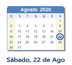 22 Agosto 2020 calendario