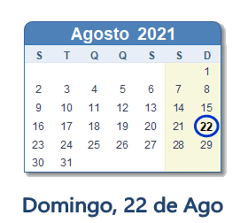 22 Agosto 2021 calendario