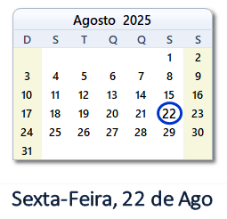 22 Agosto 2025 calendario