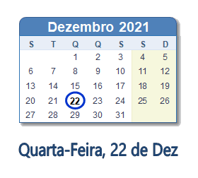 22 Dezembro 2021 calendario