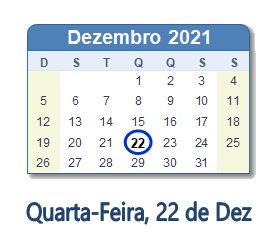 22 Dezembro 2021 calendario