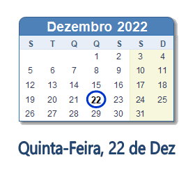 22 Dezembro 2022 calendario