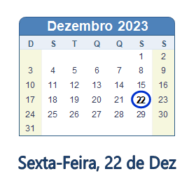 22 Dezembro 2023 calendario
