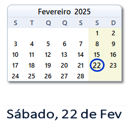 22 Fevereiro 2025 calendario