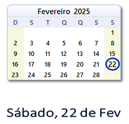 22 Fevereiro 2025 calendario