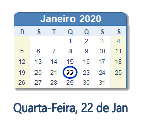 22 Janeiro 2020 calendario