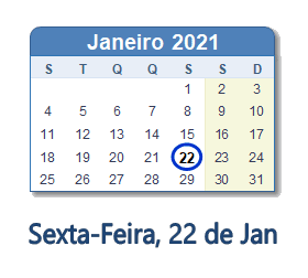 22 Janeiro 2021 calendario