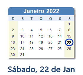 22 Janeiro 2022 calendario