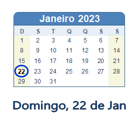 22 Janeiro 2023 calendario