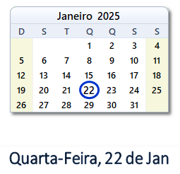 22 Janeiro 2025 calendario