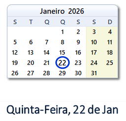 22 Janeiro 2026 calendario