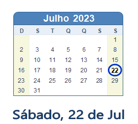 22 Julho 2023 calendario