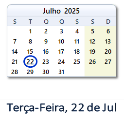 22 Julho 2025 calendario
