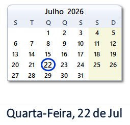 22 Julho 2026 calendario
