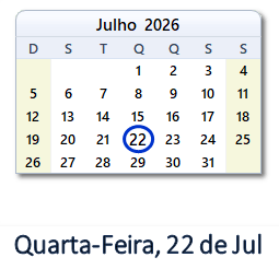 22 Julho 2026 calendario
