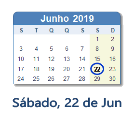 22 Junho 2019 calendario