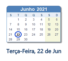 22 Junho 2021 calendario