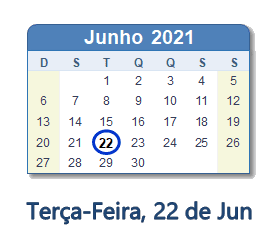 22 Junho 2021 calendario