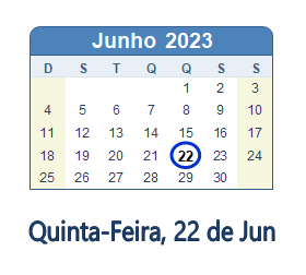 22 Junho 2023 calendario