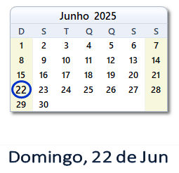 22 Junho 2025 calendario