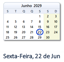 22 Junho 2029 calendario