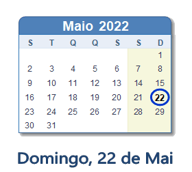 22 Maio 2022 calendario