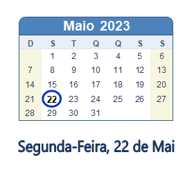 22 Maio 2023 calendario