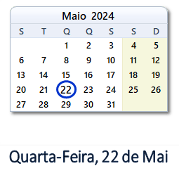 22 Maio 2024 calendario
