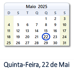 22 Maio 2025 calendario