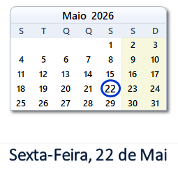 22 Maio 2026 calendario