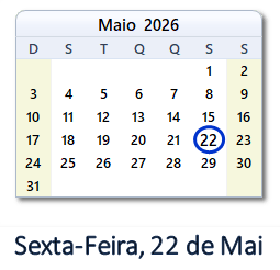 22 Maio 2026 calendario